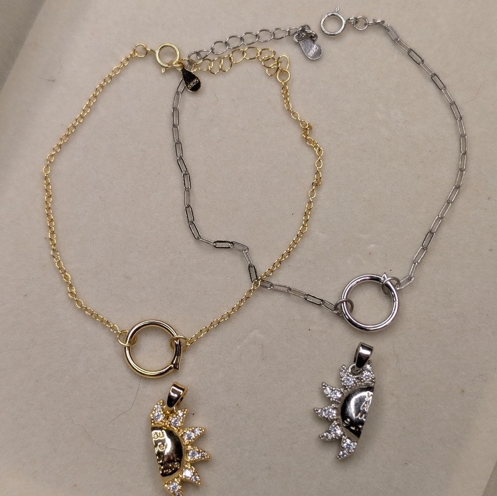 Sterling Silver Charm Bracelet Split Pendants! - image 6